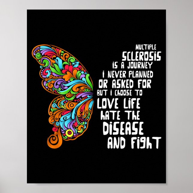 Butterfly Orange Ribbon Multiple Sclerosis Poster (Front)