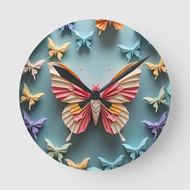 Butterfly Origami Round Clock (Front)