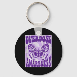 Butterfly Overdose Awareness Purple Ribbon Key Ring