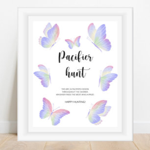 Butterfly pacifier hunt baby shower game poster