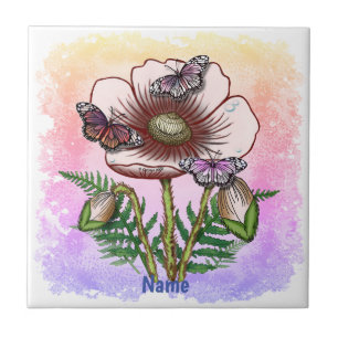 Butterfly Pale Poppy  Ceramic Tile