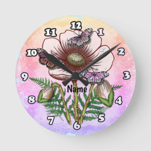 Butterfly Pale Poppy Round Clock