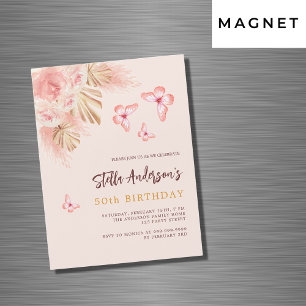 Butterfly pampas grass pink rose luxury birthday magnetic invitation