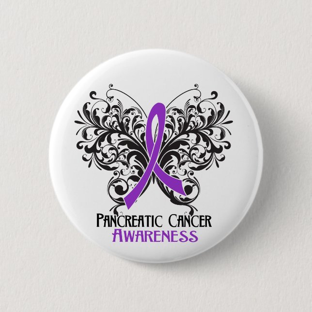 Butterfly Pancreatic Cancer Awareness 6 Cm Round Badge (Front)