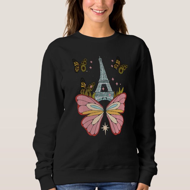 Butterfly Paris Night Sky Eiffel Tower Love French Sweatshirt (Front)