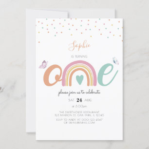 Butterfly Pastel Rainbow First Birthday Invitation