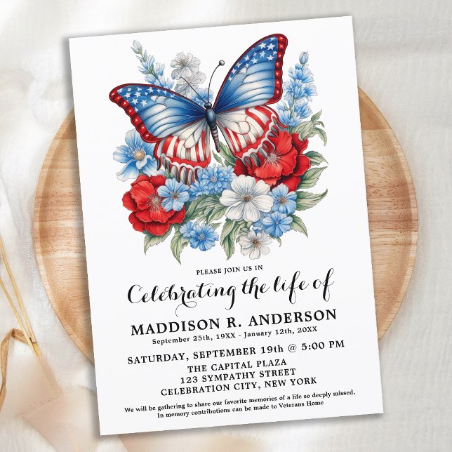 Butterfly Patriotic Funeral Celebration Of Life Invitation (Creator Uploaded)