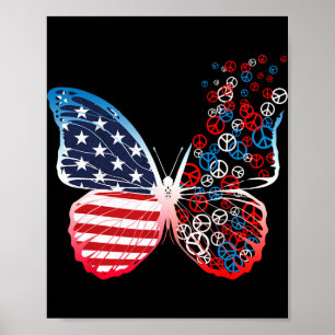Butterfly Patriotic Peace Signs 4th Of July Us Fla