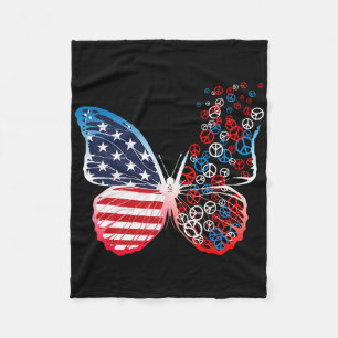 Butterfly Patriotic Peace Signs 4th Of July Us Fla Fleece Blanket