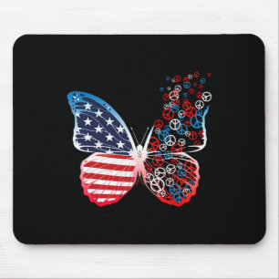 Butterfly Patriotic Peace Signs 4th Of July Us Fla Mouse Pad