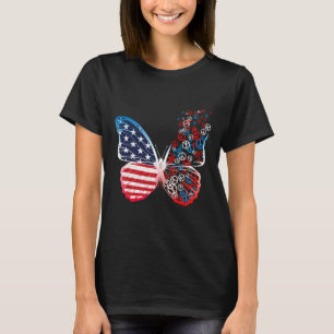 Butterfly Patriotic Peace Signs 4th Of July Us Fla T-Shirt
