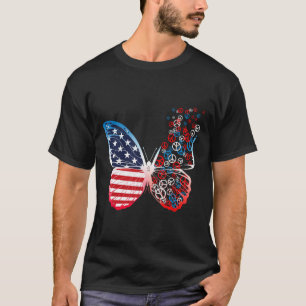 Butterfly Patriotic Peace Signs 4th Of July Us Fla T-Shirt