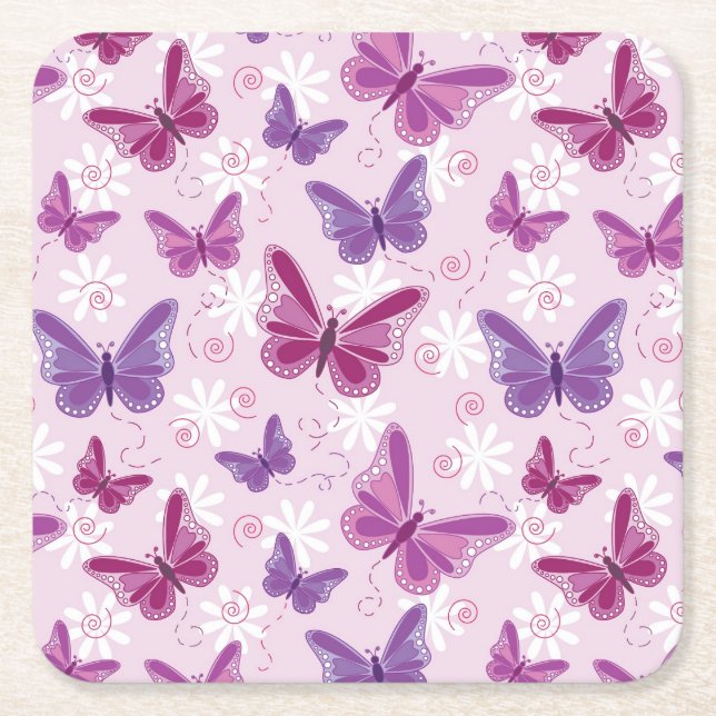 butterfly pattern 2 square paper coaster (Front)