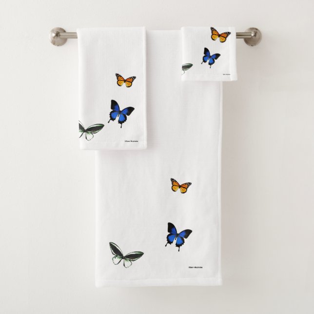 Butterfly Pattern Bathroom Towel Set (Insitu)