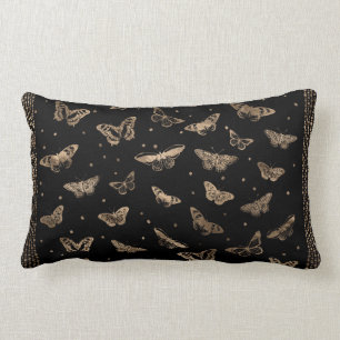 Butterfly pattern black and gold lumbar cushion