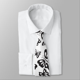 Butterfly Pattern - Black and White Tie