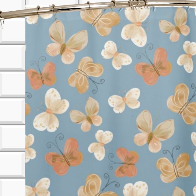Butterfly Pattern Blue Shower Curtain (Creator Uploaded)