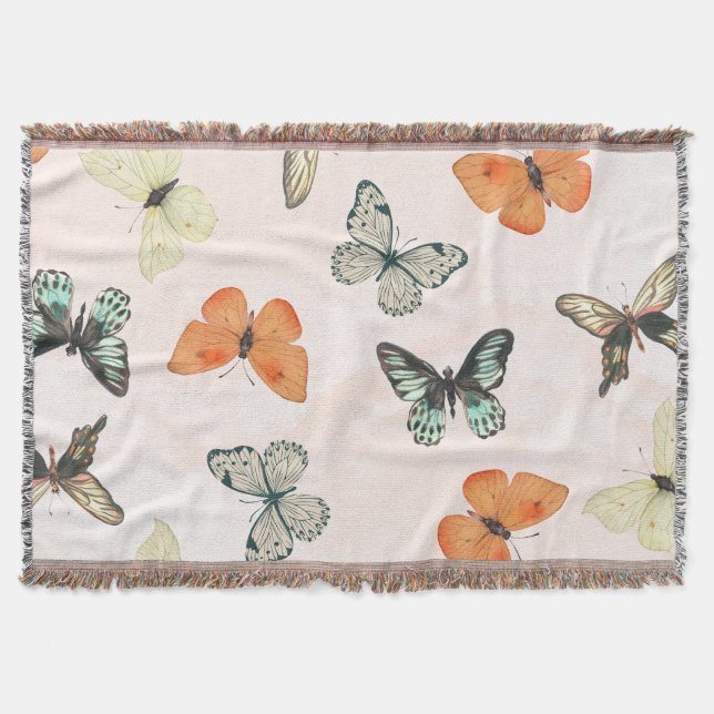 Butterfly Pattern Fleece Cotton Throw Blanket (Front)