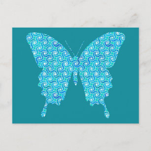 Butterfly, pattern in blue, turquoise, white postcard