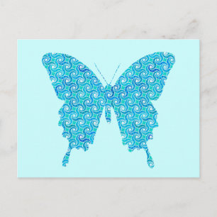 Butterfly, pattern in blue, turquoise, white postcard