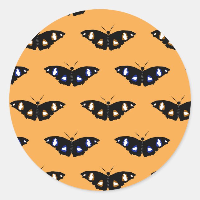 Butterfly pattern on orange background classic round sticker (Front)