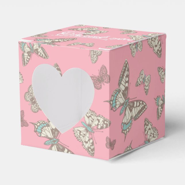 Butterfly pattern pink thank you wedding favour bo box (Front Side)