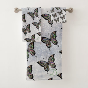 Butterfly Pattern Silver Towel Set