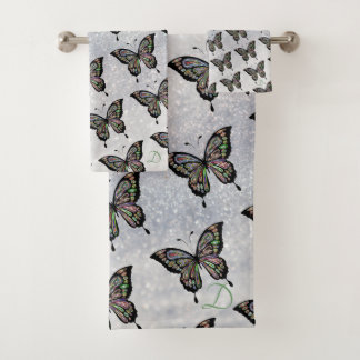 Butterfly Pattern Silver Towel Set