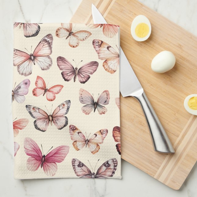 Butterfly Pattern Watercolor Elegant Pretty Gift Tea Towel (Quarter Fold)