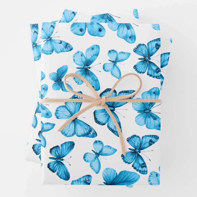 Butterfly Pattern Watercolor Elegant Pretty Gift Wrapping Paper Sheet (In situ)
