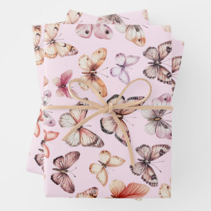 Butterfly Pattern Watercolor Elegant Pretty Gift Wrapping Paper Sheet
