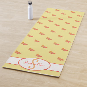 Butterfly Pattern Yellow Girly Modern Monogram Yoga Mat