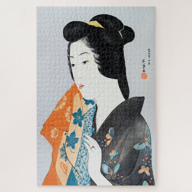 Butterfly-patterned Kimono, Goyō Hashiguchi Jigsaw Puzzle (Vertical)