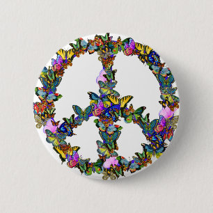 Butterfly Peace Symbol 6 Cm Round Badge