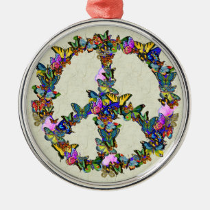 Butterfly Peace Symbol Metal Ornament