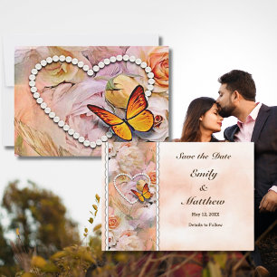 Butterfly Pearl Heart Floral Serenity Roses Save The Date