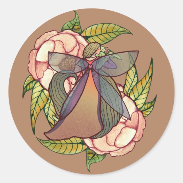Butterfly Peony Fairy Peonies fairies              Classic Round Sticker (Front)