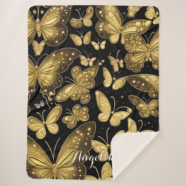 Butterfly Personalised Name Sherpa Blanket (Front)