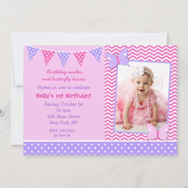 Butterfly Photo Birthday Party Invitations (Front)