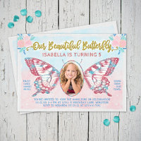 Butterfly Photo Girls Cute Kid Pink Birthday Party