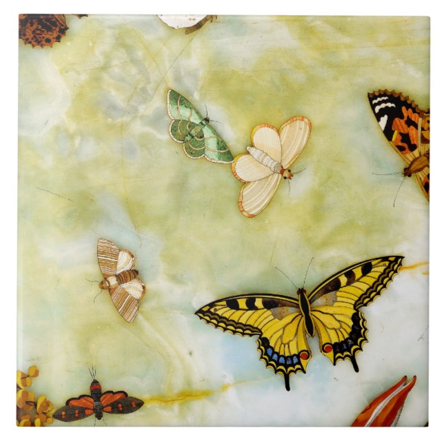 Butterfly Pietra Dura Ceramic Tile (Front)