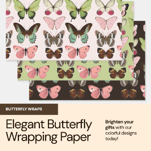 Butterfly Pink And Green Wrapping Paper Sheets