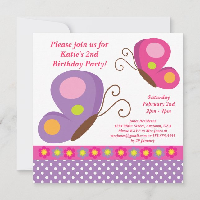 Butterfly- Pink and Purple Invitation (Front)