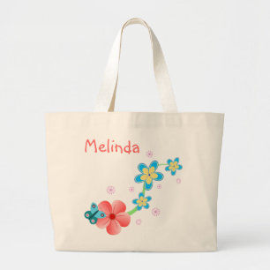 Butterfly Pink Blue Floral Large Tote Bag