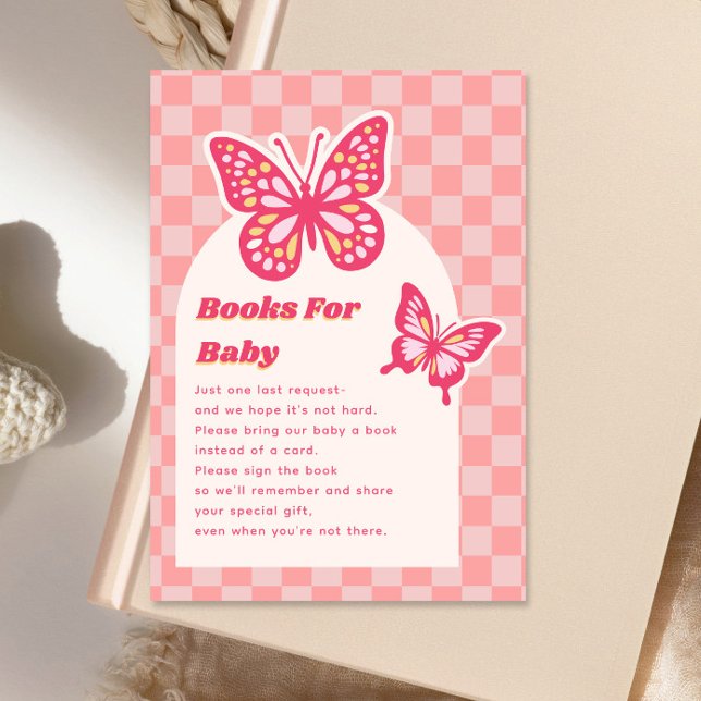 Butterfly Pink Books For Baby Shower Enclosure Card (Creator Uploaded)