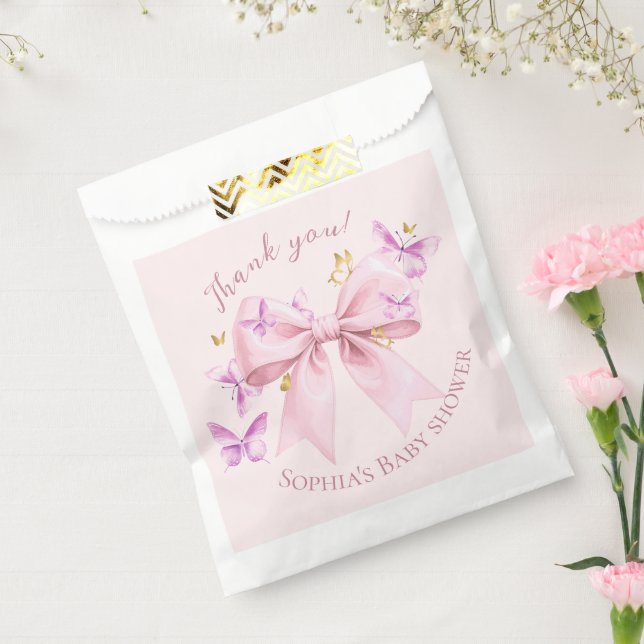 Butterfly Pink Bow Baby Shower  Favour Bag (Sealed)