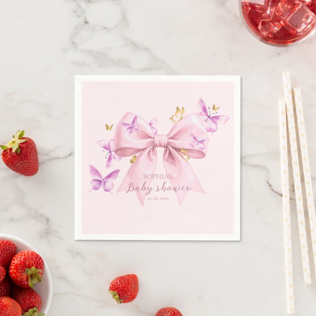 Butterfly Pink Bow Baby Shower  Napkin (Insitu)