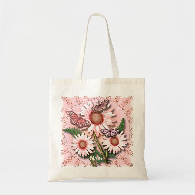 Butterfly Pink Daisies Tote Bag (Front)