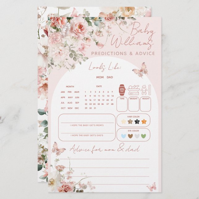 Butterfly Pink Floral Baby Prediction Game (Front/Back)