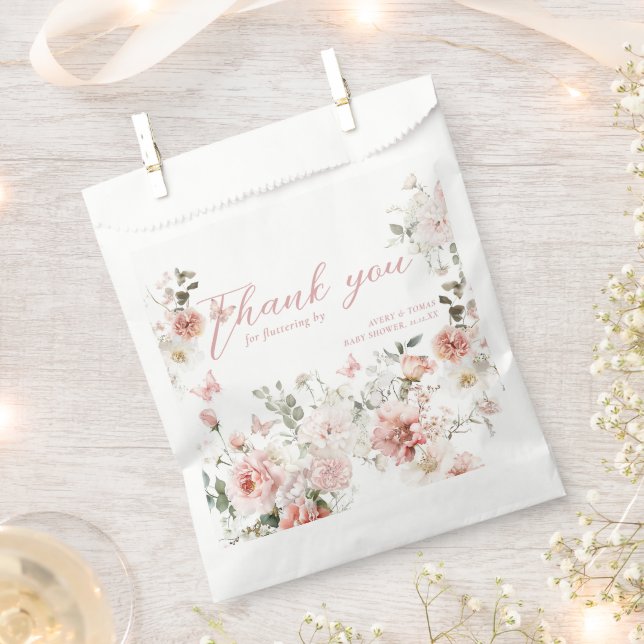 Butterfly Pink Floral Baby Shower fluttering by Favour Bag (Clipped)